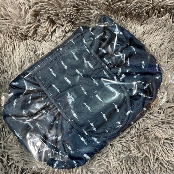 Navy Feather Scrunch Tie Cosmetic Bag - Picture 1 of 2